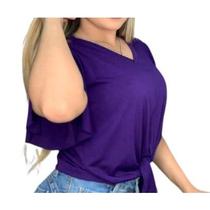 Blusa feminina viscolycra manga curta gola rasa amarração moda feminina