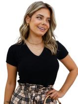 Blusa Feminina Viscose Gola V Manga Curta Básica Casual Blusa Feminina Viscose Gola V Manga Curta Básica Casual