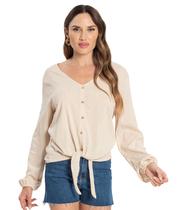 Blusa Feminina Viscose Manga Longa Infinita Cor Bege