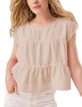 Blusa feminina Wanzetaly listrada de verão, manga curta, cáqui