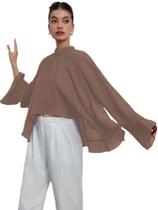Blusa feminina WDIRARA com babados em chiffon marrom
