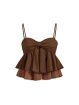 Blusa feminina WDIRARA com decote em forma de coração, peplum, babado, bainha marrom
