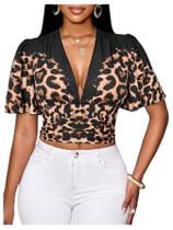 Blusa feminina WDIRARA com estampa boho, top curto de verão Blusa feminina WDIRARA com estampa boho, top curto de verão