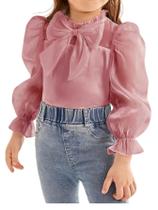 Blusa feminina WDIRARA de manga comprida com babados em malha rosa empoeirada 4T