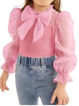 Blusa feminina WDIRARA de manga comprida com babados rosa 4T-7Y