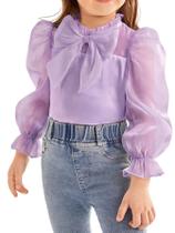 Blusa feminina WDIRARA de manga comprida com babados, roxa, 6 anos Blusa feminina WDIRARA de manga comprida com babados, roxa, 6 anos