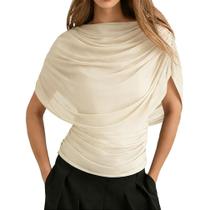 Blusa feminina WFHFNJW Y2k, meia capa, manga franzida, damasco