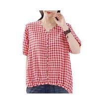 Blusa Feminina Xadrez Soltinha - Manga Curta, Decote V - Casual para Verão (ZANZEA 2024)