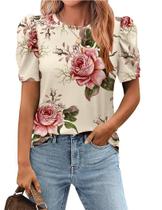 Blusa feminina Zeagoo, casual, elegante, manga bufante, estampa floral Blusa feminina Zeagoo, casual, elegante, manga bufante, estampa floral