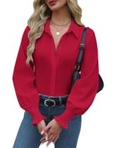 Blusa feminina Zeagoo com botões e manga comprida, casual, para negócios