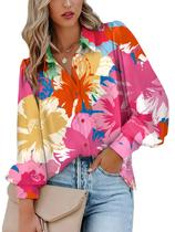 Blusa feminina Zeagoo com botões, floral, decote em V, manga comprida Blusa feminina Zeagoo com botões, floral, decote em V, manga comprida