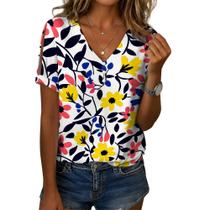 Blusa feminina Zhyaj com estampa floral boho com decote em V e manga curta