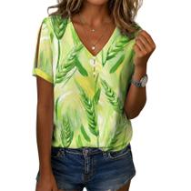 Blusa feminina Zhyaj com estampa floral boho com decote em V e manga curta