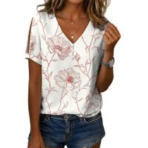 Blusa feminina Zhyaj com estampa floral boho com decote em V e manga curta