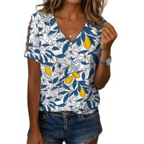 Blusa feminina Zhyaj com estampa floral boho com decote em V e manga curta