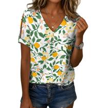 Blusa feminina Zhyaj com estampa floral boho com decote em V e manga curta
