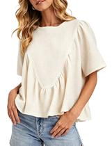Blusa feminina Ziqoty de manga curta Peplum Babydoll Apricot-M Blusa feminina Ziqoty de manga curta Peplum Babydoll Apricot-M