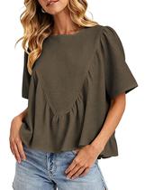 Blusa feminina Ziqoty de manga curta Peplum Waffle Knit Army Green