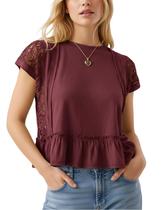 Blusa feminina ZIZERY, renda Peplum, crochê, manga curta, cor de vinho Blusa feminina ZIZERY, renda Peplum, crochê, manga curta, cor de vinho