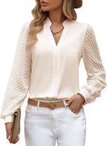 Blusa feminina ZOOMOON de chiffon transparente com decote em V e manga comprida