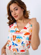Blusa Feminino Adulto com Decote em V - Tropical Sunset Blusa Feminino Adulto com Decote em V - Tropical Sunset