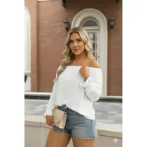 Blusa Feminino Ciganinha Ombro a Ombro Feminina Manga Longa Casual Branca Elegante