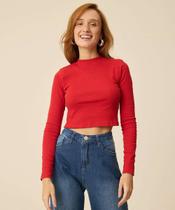 Blusa Feminino Cropped Canelado Manga Longa Marisa-16597 Blusa Feminino Cropped Canelado Manga Longa Marisa-16597