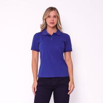 Blusa Feminino Gola Polo Modelo Baby Look em Tecido de Piquet - Azul Royal
