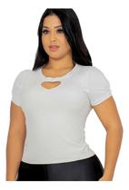 Blusa Feminino T-shirt Canelado Detalhe Coração E Perola