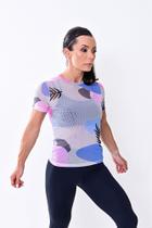 Blusa fitness branca tule estampado