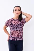 Blusa fitness rosê tule estampado onça