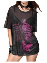 Blusa Floerns Skeleton See Through Sheer Mesh para mulheres Blusa Floerns Skeleton See Through Sheer Mesh para mulheres