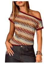 Blusa Floerns Y2k listrada sem ombros, café puro