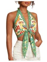 Blusa floral feminina de verão Halter Crop Floerns Grass Green Blusa floral feminina de verão Halter Crop Floerns Grass Green