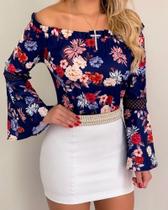 Blusa florida azul escuro Blusa florida azul escuro