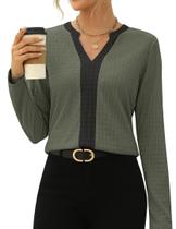 Blusa formal de manga comprida Rapbin para mulheres verde militar XXL