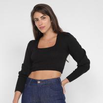 Blusa Forum Cropped Manga Longa Feminina