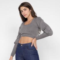 Blusa Forum Cropped Manga Longa Feminina