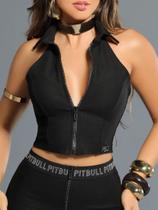 Blusa Frente Única Com Zíper Strass PitBull Jeans 87813 COR:PRETOTAMANHO:G