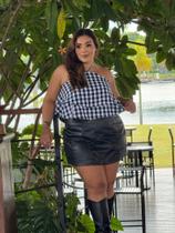 Blusa Frente Única Xadrez Plus Size Feminina Alça Amarração Ajustável Cropped Bata Soltinha Festa