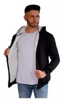 Blusa Frio Moletom Ziper Preto Com Forro Lã De Carneiro