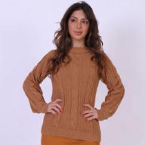 Blusa Frio Trança Tijolinho Tricot Feminina Inverno Casual Manga Comprida