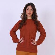 Blusa Frio Trança Tijolinho Tricot Feminina Inverno Casual Manga Comprida