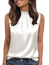 Blusa Funlingo de cetim sem mangas com gola simulada Feminina branca S Blusa Funlingo de cetim sem mangas com gola simulada Feminina branca S
