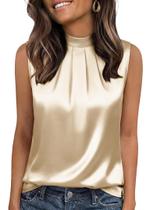 Blusa Funlingo de seda acetinada sem mangas, gola falsa, bege, 2GG, feminina Blusa Funlingo de seda acetinada sem mangas, gola falsa, bege, 2GG, feminina