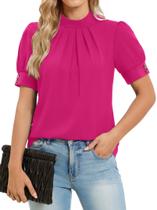 Blusa Funlingo Mock Neck Buff Manga para Mulheres Rosa Vermelha M Blusa Funlingo Mock Neck Buff Manga para Mulheres Rosa Vermelha M