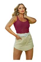 Blusa Furinhos Tricot Feminina Cropped Trança Alcinha Verão