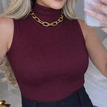 Blusa Garrafinha Regata ribana Estilo Moda Blogueirinha Gola Alta Blogueirinha Estilosa Casual Básic