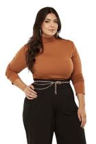 Blusa Gola Alta Cacharrel Feminina Manga Longa Viscolycra Cor Caramelo Tamanho GG