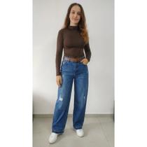 Blusa Gola Alta Cacharrel Feminina Segunda Pele Básica Justa Cor:MarromTamanho:G-42/44